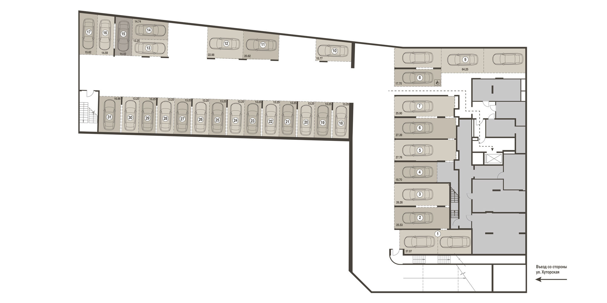 План уровня: Машино-место № 1, 37,07 м²