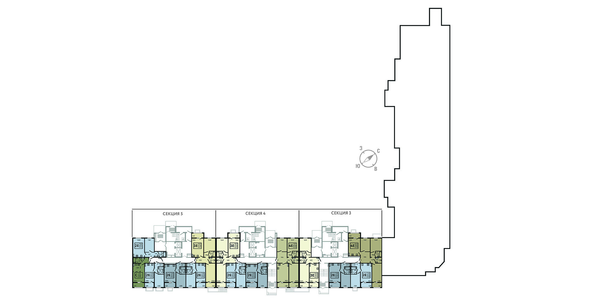 План этажа: 1-комнатная квартира, 39,74 м²